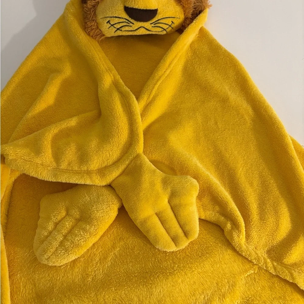 Furry Lion Hooded Plush Robe Blanket Stuffed Paws Furry Tail OS Like New - Picture 6 of 8